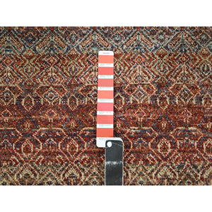 2'7"x10' Rust Red, Soft and Shiny Wool, Kohinoor Herat Design, Small Geometric Repetitive Diamond Pattern, Tone on Tone, Hand Knotted, Runner, Oriental Rug FWR458442