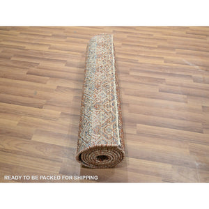 2'7"x10' Rust Red, Soft and Shiny Wool, Kohinoor Herat Design, Small Geometric Repetitive Diamond Pattern, Tone on Tone, Hand Knotted, Runner, Oriental Rug FWR458442