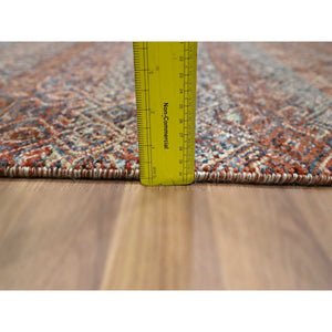 2'7"x10' Rust Red, Soft and Shiny Wool, Kohinoor Herat Design, Small Geometric Repetitive Diamond Pattern, Tone on Tone, Hand Knotted, Runner, Oriental Rug FWR458442