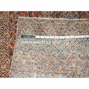 2'7"x10' Rust Red, Soft and Shiny Wool, Kohinoor Herat Design, Small Geometric Repetitive Diamond Pattern, Tone on Tone, Hand Knotted, Runner, Oriental Rug FWR458442
