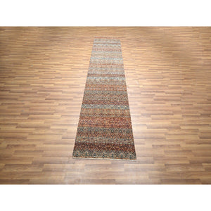 2'7"x10' Chili Red, Kohinoor Herat with Small Geometric Repetitive Diamond Pattern, Tone on Tone, Soft and Shiny Wool, Hand Knotted, Runner, Oriental Rug FWR458448
