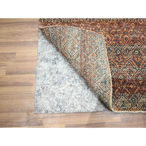 2'7"x10' Chili Red, Kohinoor Herat with Small Geometric Repetitive Diamond Pattern, Tone on Tone, Soft and Shiny Wool, Hand Knotted, Runner, Oriental Rug FWR458448