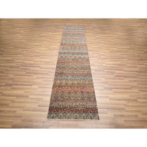 2'7"x10' Clay Red, Kohinoor Herat with Small Geometric Repetitive Diamond Pattern, Tone on Tone, Soft and Shiny Wool, Hand Knotted, Runner, Oriental Rug FWR458454