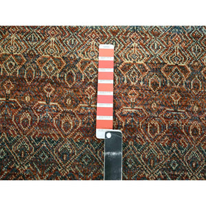 2'7"x10' Clay Red, Kohinoor Herat with Small Geometric Repetitive Diamond Pattern, Tone on Tone, Soft and Shiny Wool, Hand Knotted, Runner, Oriental Rug FWR458454