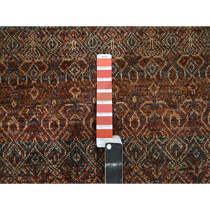 2'7"x10' Summer Fig Red, Kohinoor Herat with Small Geometric Repetitive Diamond Pattern, Tone on Tone, Soft and Shiny Wool, Hand Knotted, Runner, Oriental Rug FWR458460