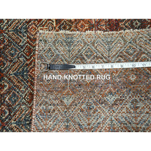 2'7"x10' Summer Fig Red, Kohinoor Herat with Small Geometric Repetitive Diamond Pattern, Tone on Tone, Soft and Shiny Wool, Hand Knotted, Runner, Oriental Rug FWR458460
