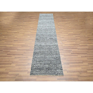 2'7"x9'10" Anchor Gray, Kohinoor Herat Pattern, Small Geometric Repetitive Diamond Design, Soft Wool, Tone On Tone, Hand Knotted, Runner, Oriental Rug FWR458466