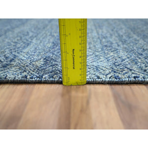 2'7"x10'2" Yale Blue, Kohinoor Herat Pattern, Small Geometric Repetitive Diamond Design, Soft Wool, Tone On Tone, Hand Knotted, Runner, Oriental Rug FWR458478