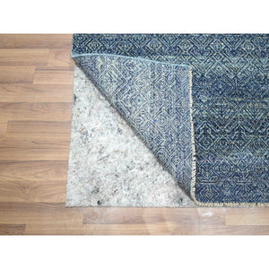 2'7"x10'2" Imperial Blue, Tone On Tone, Kohinoor Herat with Small Geometric Repetitive Diamond Design, Soft Wool, Hand Knotted, Runner, Oriental Rug FWR458484