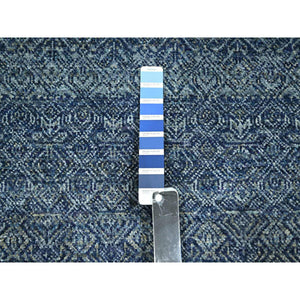 2'7"x10'2" Imperial Blue, Tone On Tone, Kohinoor Herat with Small Geometric Repetitive Diamond Design, Soft Wool, Hand Knotted, Runner, Oriental Rug FWR458484