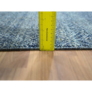 2'7"x10'2" Imperial Blue, Tone On Tone, Kohinoor Herat with Small Geometric Repetitive Diamond Design, Soft Wool, Hand Knotted, Runner, Oriental Rug FWR458484