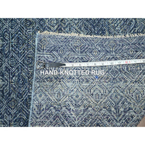 2'7"x10'2" Imperial Blue, Tone On Tone, Kohinoor Herat with Small Geometric Repetitive Diamond Design, Soft Wool, Hand Knotted, Runner, Oriental Rug FWR458484