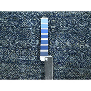 2'7"x10'2" Aegean Blue, Kohinoor Herat with Small Geometric Repetitive Diamond Pattern, Soft Wool, Tone On Tone, Hand Knotted, Runner, Oriental Rug FWR458490