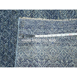 2'7"x10'2" Aegean Blue, Kohinoor Herat with Small Geometric Repetitive Diamond Pattern, Soft Wool, Tone On Tone, Hand Knotted, Runner, Oriental Rug FWR458490