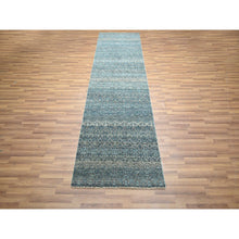 Load image into Gallery viewer, 3&#39;1&quot;x9&#39;9&quot; Storm Blue, Kohinoor Herat Pattern, Small Geometric Repetitive Diamond Design, Soft Wool, Tone On Tone, Hand Knotted, Runner, Oriental Rug FWR458508