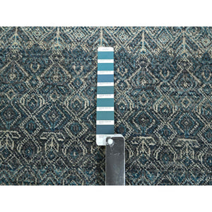 3'1"x9'9" Storm Blue, Kohinoor Herat Pattern, Small Geometric Repetitive Diamond Design, Soft Wool, Tone On Tone, Hand Knotted, Runner, Oriental Rug FWR458508