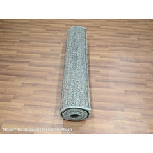 Load image into Gallery viewer, 3&#39;1&quot;x9&#39;9&quot; Storm Blue, Kohinoor Herat Pattern, Small Geometric Repetitive Diamond Design, Soft Wool, Tone On Tone, Hand Knotted, Runner, Oriental Rug FWR458508