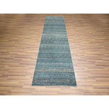 Load image into Gallery viewer, 3&#39;x9&#39;9&quot; Jasper Blue, Kohinoor Herat Pattern, Small Geometric Repetitive Diamond Design, Soft Wool, Tone On Tone, Hand Knotted, Runner, Oriental Rug FWR458514