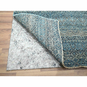 3'x9'9" Jasper Blue, Kohinoor Herat Pattern, Small Geometric Repetitive Diamond Design, Soft Wool, Tone On Tone, Hand Knotted, Runner, Oriental Rug FWR458514