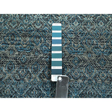 Load image into Gallery viewer, 3&#39;x9&#39;9&quot; Jasper Blue, Kohinoor Herat Pattern, Small Geometric Repetitive Diamond Design, Soft Wool, Tone On Tone, Hand Knotted, Runner, Oriental Rug FWR458514