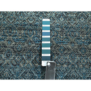 3'x9'9" Jasper Blue, Kohinoor Herat Pattern, Small Geometric Repetitive Diamond Design, Soft Wool, Tone On Tone, Hand Knotted, Runner, Oriental Rug FWR458514
