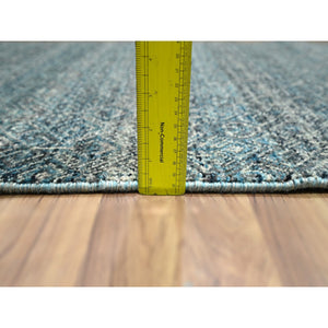 3'x9'9" Jasper Blue, Kohinoor Herat Pattern, Small Geometric Repetitive Diamond Design, Soft Wool, Tone On Tone, Hand Knotted, Runner, Oriental Rug FWR458514