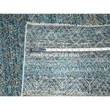 Load image into Gallery viewer, 3&#39;x9&#39;9&quot; Jasper Blue, Kohinoor Herat Pattern, Small Geometric Repetitive Diamond Design, Soft Wool, Tone On Tone, Hand Knotted, Runner, Oriental Rug FWR458514