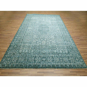 9'x12'1" Teal, Pre Historic 14th Century Influence Mamluk Design, Natural Dyes, Hand Knotted, Pure Wool, Oriental Rug FWR458520