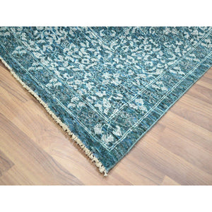 9'x12'1" Teal, Pre Historic 14th Century Influence Mamluk Design, Natural Dyes, Hand Knotted, Pure Wool, Oriental Rug FWR458520