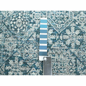 9'x12'1" Teal, Pre Historic 14th Century Influence Mamluk Design, Natural Dyes, Hand Knotted, Pure Wool, Oriental Rug FWR458520