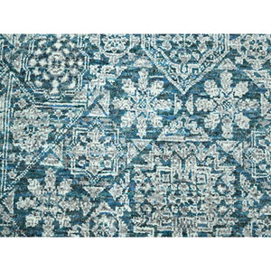 9'x12'1" Teal, Pre Historic 14th Century Influence Mamluk Design, Natural Dyes, Hand Knotted, Pure Wool, Oriental Rug FWR458520