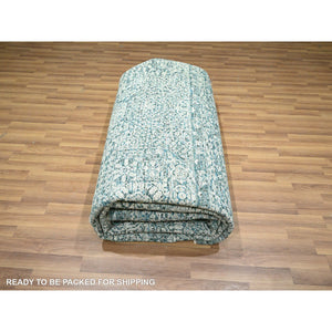 9'x12'1" Teal, Pre Historic 14th Century Influence Mamluk Design, Natural Dyes, Hand Knotted, Pure Wool, Oriental Rug FWR458520
