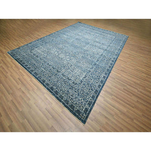 9'2"x12'5" Denim Blue, Mamluk Design, Pre Historic 14th Century Influence, Hand Knotted, Pure Wool, Natural Dyes, Oriental Rug FWR458532