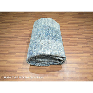 8'1"x10'2" Aegean Blue, Garden Design, Agra, Hand Knotted, 100% Wool, Oriental Rug FWR458544