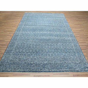 8'x10'1" Imperial Blue, Intricate Garden Pattern, Agra, Tone on Tone, Dense Weave, Hand Knotted, Pure Wool, Oriental Rug FWR458550