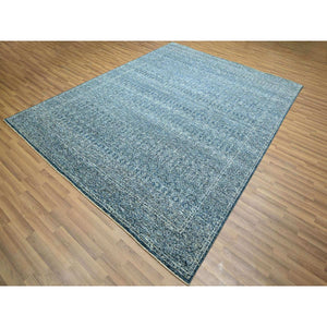 8'x10'1" Imperial Blue, Intricate Garden Pattern, Agra, Tone on Tone, Dense Weave, Hand Knotted, Pure Wool, Oriental Rug FWR458550