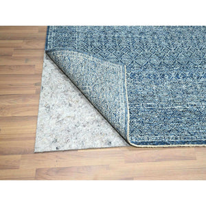 8'x10'1" Imperial Blue, Intricate Garden Pattern, Agra, Tone on Tone, Dense Weave, Hand Knotted, Pure Wool, Oriental Rug FWR458550