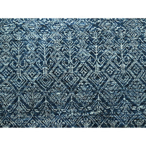 8'x10'1" Imperial Blue, Intricate Garden Pattern, Agra, Tone on Tone, Dense Weave, Hand Knotted, Pure Wool, Oriental Rug FWR458550