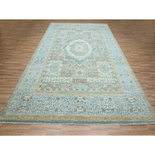 Load image into Gallery viewer, 9&#39;1&quot;x12&#39;2&quot; Stone Blue With Gold, Mamluk Design, Pre Historic 14th Century Influence, Natural Dyes, 100% Wool, Hand Knotted, Oriental Rug FWR458568