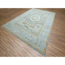 Load image into Gallery viewer, 9&#39;1&quot;x12&#39;2&quot; Stone Blue with Gold, Mamluk Design, Pre Historic 14th Century Influence, Natural Dyes, 100% Wool, Hand Knotted, Oriental Rug FWR458568