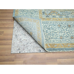 9'1"x12'2" Stone Blue with Gold, Mamluk Design, Pre Historic 14th Century Influence, Natural Dyes, 100% Wool, Hand Knotted, Oriental Rug FWR458568