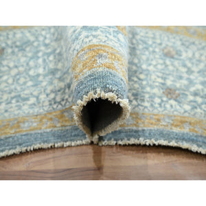9'1"x12'2" Stone Blue with Gold, Mamluk Design, Pre Historic 14th Century Influence, Natural Dyes, 100% Wool, Hand Knotted, Oriental Rug FWR458568