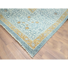 Load image into Gallery viewer, 9&#39;1&quot;x12&#39;2&quot; Stone Blue with Gold, Mamluk Design, Pre Historic 14th Century Influence, Natural Dyes, 100% Wool, Hand Knotted, Oriental Rug FWR458568