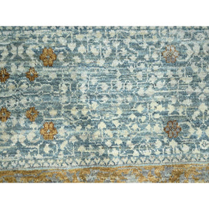 9'1"x12'2" Stone Blue with Gold, Mamluk Design, Pre Historic 14th Century Influence, Natural Dyes, 100% Wool, Hand Knotted, Oriental Rug FWR458568
