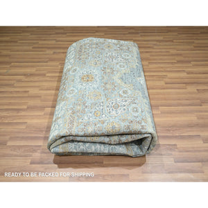 9'1"x12'2" Stone Blue with Gold, Mamluk Design, Pre Historic 14th Century Influence, Natural Dyes, 100% Wool, Hand Knotted, Oriental Rug FWR458568