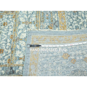 9'1"x12'2" Stone Blue with Gold, Mamluk Design, Pre Historic 14th Century Influence, Natural Dyes, 100% Wool, Hand Knotted, Oriental Rug FWR458568