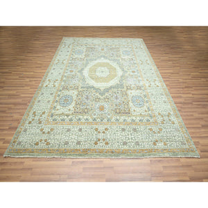 8'2"x10'4" Pistachio Green, Mamluk Design, Pre Historic 14th Century Influence, Natural Dyes, 100% Wool, Hand Knotted, Oriental Rug FWR458574