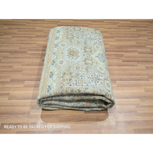 8'2"x10'1" Sage Green, Mamluk Design, Pre Historic 14th Century Influence, Natural Dyes, Hand Knotted, Pure Wool, Oriental Rug FWR458580