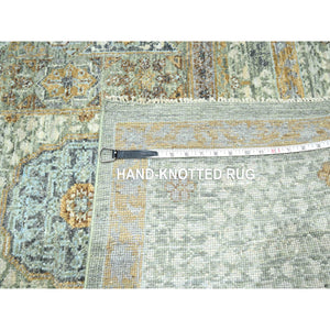 8'2"x10'1" Sage Green, Mamluk Design, Pre Historic 14th Century Influence, Natural Dyes, Hand Knotted, Pure Wool, Oriental Rug FWR458580