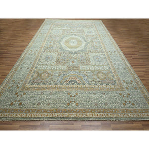 10'x14'1" Mint Green, Pre Historic 14th Century Influence, Mamluk Design, Natural Dyes, 100% Wool, Hand Knotted, Oriental Rug FWR458586
